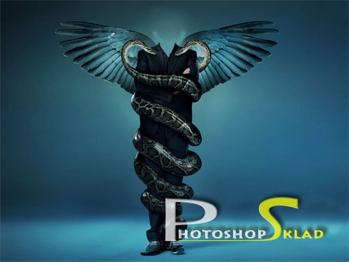 Шаблон для фотошоп - окутаный в объятиях змей