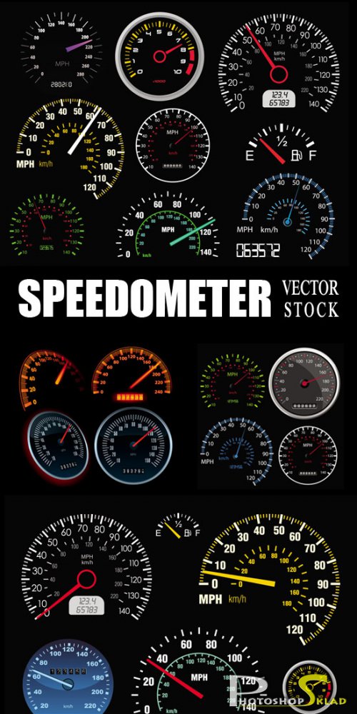 Спидометры для автомобиля в векторе / Сar mileage speedometer vector