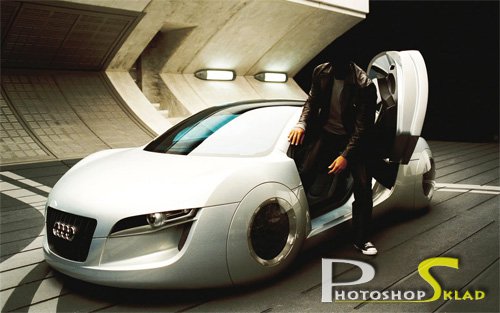Шаблон для фотомонтажа - Выходя из новенькой Audi-rsq