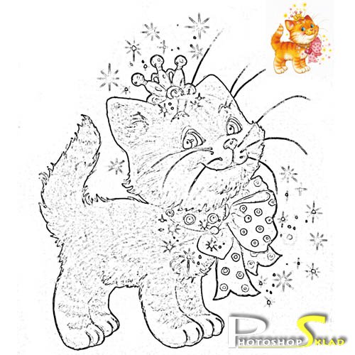 Раскраска для малышей - Кошка с бантиком и в короне